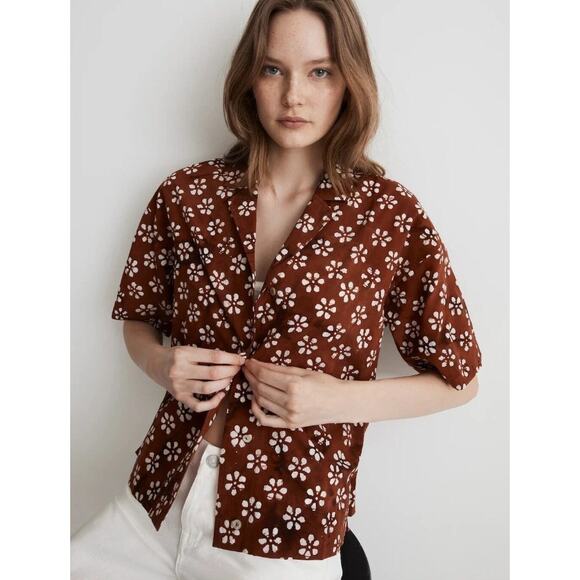 Madewell Tops - Madewell Floral Block Print Camp Shirt Size Large Brown Button Up Short Sleeve